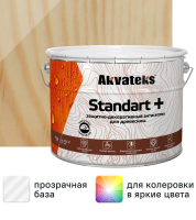 Антисептик защитно-декоративный Akvateks Standart полуматовый прозрачный 9 л