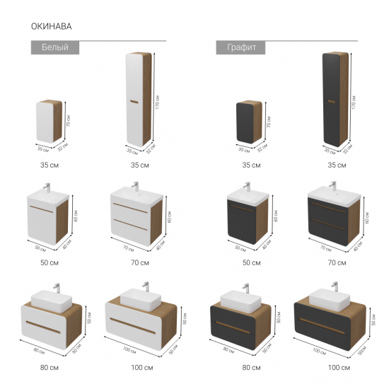 Тумба под раковину подвесная Окинава 50 см цвет графит