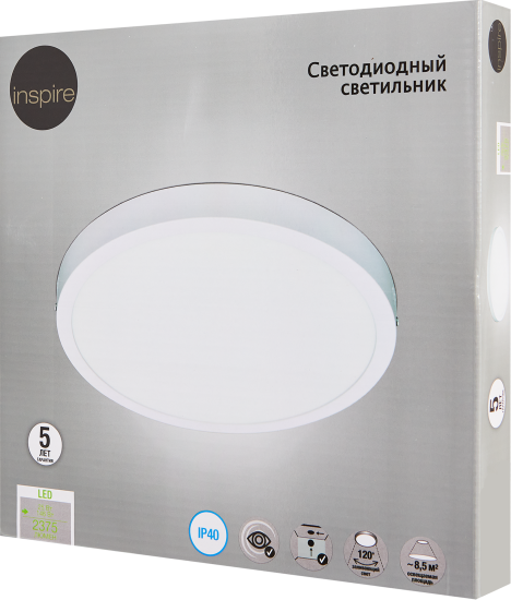Светильник настенно-потолочный светодиодный Inspire НПС 25 Вт IP40 круг нейтральный белый свет цвет белый