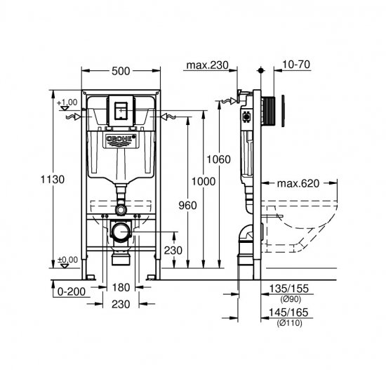 Комплект инсталляция Grohe с унитазом Aquatek Европа М с микролифтом, цвет белый