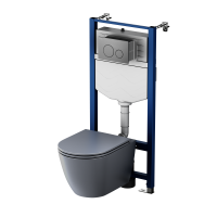 Комплект инсталляция с унитазом AM.PM Struktura Pulse Flash Clean с клавишей, безободковый, с микролифтом, цвет серый