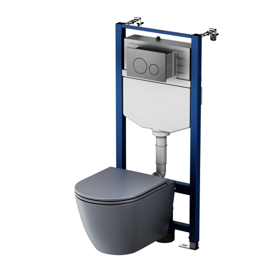 Комплект инсталляция с унитазом AM.PM Struktura Pulse Flash Clean с клавишей, безободковый, с микролифтом, цвет серый