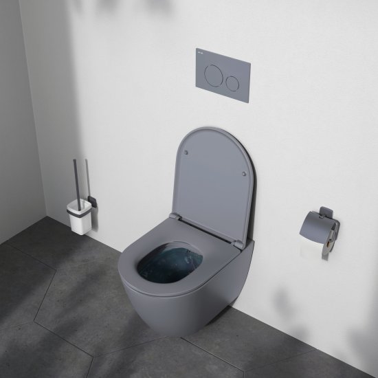 Комплект инсталляция с унитазом AM.PM Struktura Pulse Flash Clean с клавишей, безободковый, с микролифтом, цвет серый