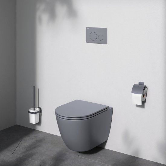 Комплект инсталляция с унитазом AM.PM Struktura Pulse Flash Clean с клавишей, безободковый, с микролифтом, цвет серый