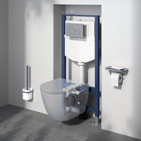Комплект инсталляция с унитазом AM.PM Struktura Pulse Flash Clean с клавишей, безободковый, с микролифтом, цвет серый
