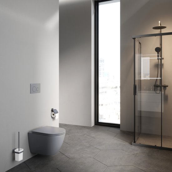 Комплект инсталляция с унитазом AM.PM Struktura Pulse Flash Clean с клавишей, безободковый, с микролифтом, цвет серый