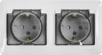 Розетка двойная встраиваемая влагозащищенная Systeme Electric Glossa с заземлением со шторками IP44 в сборе цвет белый