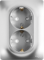 Розетка двойная встраиваемая Systeme Electric Glossa с заземлением со шторками в сборе цвет алюминий
