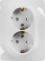 Розетка двойная встраиваемая Systeme Electric Glossa с заземлением со шторками в сборе цвет белый