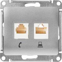Розетка двойная встраиваемая Systeme Electric Glossa RJ11/RJ45 UTP cat 5e цвет алюминий