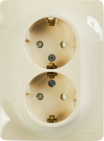 Розетка двойная встраиваемая Systeme Electric Glossa с заземлением со шторками в сборе цвет бежевый