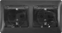 Розетка двойная встраиваемая влагозащищенная Systeme Electric Glossa с заземлением со шторками IP44 в сборе цвет антрацит