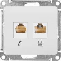 Розетка двойная встраиваемая Systeme Electric Glossa RJ11/RJ45 UTP cat 5e цвет белый