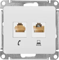 Розетка двойная встраиваемая Systeme Electric Glossa RJ11/RJ45 UTP cat 5e цвет белый