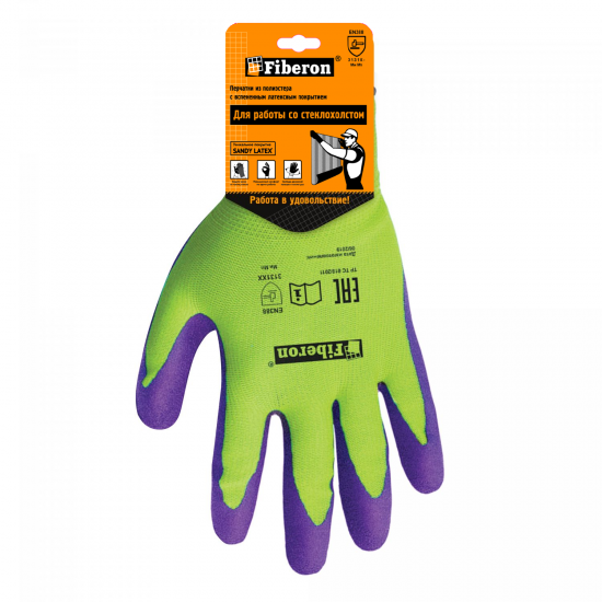 Перчатки для поклейки стеклообоев и стеклохолста полиэстер Fiberon Sandy Latex размер 8/M
