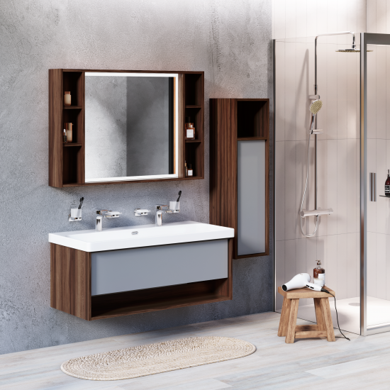 Шкаф для ванной AM.PM Stern M7LCHR0306GM подвесной с полкой 110x30 см цвет орех