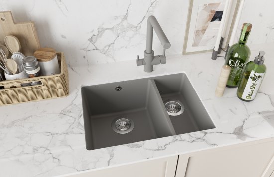 Мойка для кухни подстольного монтажа Delinia 55x42 см глубина чаши 20 см кварц цвет серый шелк