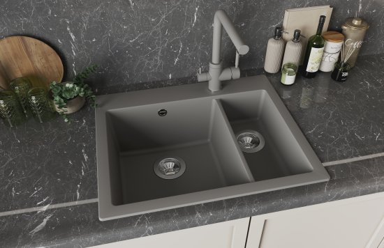 Мойка для кухни врезная Delinia 62x51 см глубина чаши 20 см кварц цвет серый шелк
