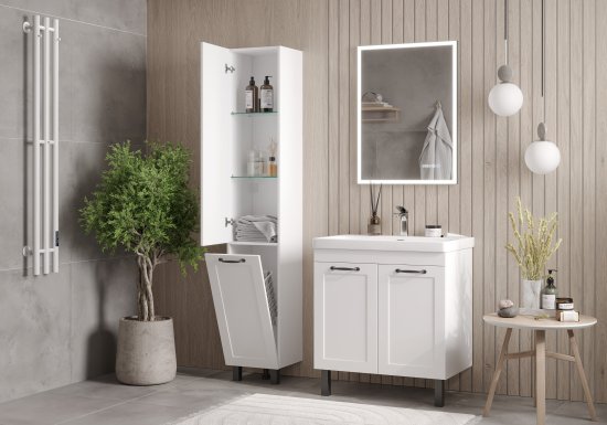 Пенал для ванной с корзиной для белья Гала 350 2D подвесной 185x35 см цвет белый