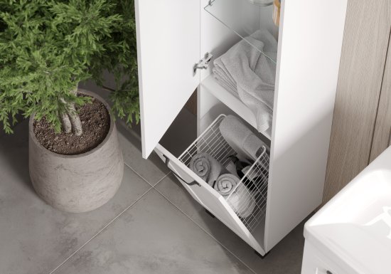 Пенал для ванной с корзиной для белья Гала 350 2D подвесной 185x35 см цвет белый