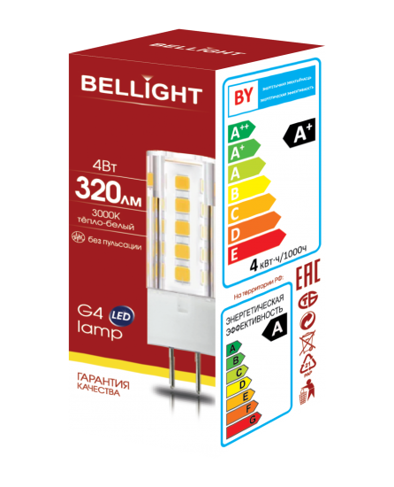 Лампа светодиодная Bellight G4 220-240 В 4 Вт капсула матовая 320 лм теплый белый свет