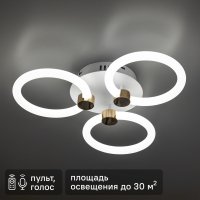 Люстра потолочная светодиодная диммируемая Ritter Ottimo 51611 2 с Алисой и пультом 66Вт 30м² 2700K-6400K цвет белый/золотой