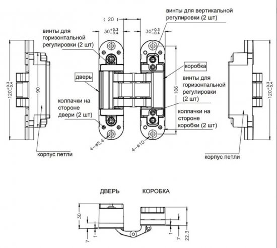 Петля дверная скрытая 120x30x30 мм ЦАМ цвет белый