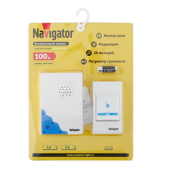 Звонок Navigator (612676) беспроводной с кнопкой 36 мелодий белый