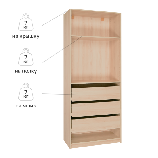 Каркас шкафа Лион 80x200.2x41.7 см ЛДСП цвет дуб комано с петлями