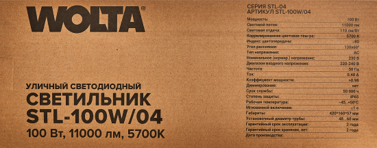 Светильник консольный светодиодный ДКУ Wolta STL-100W/04 100 Вт 5700К IP65 нейтральный белый свет