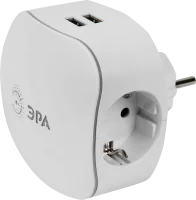 Разветвитель Эра 3 розетки с заземлением 16 А 2 USB 2.1 А цвет белый