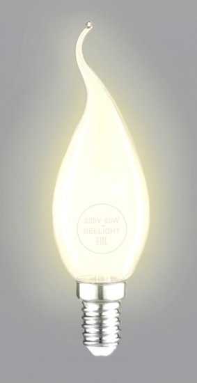 Лампа накаливания Bellight E14 230 В 60 Вт свеча на ветру матовая 3 м2 свет тёплый белый