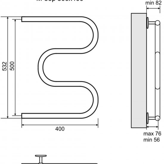 Полотенцесушитель водяной M-образный Equation 50x40 см боковая подводка 1