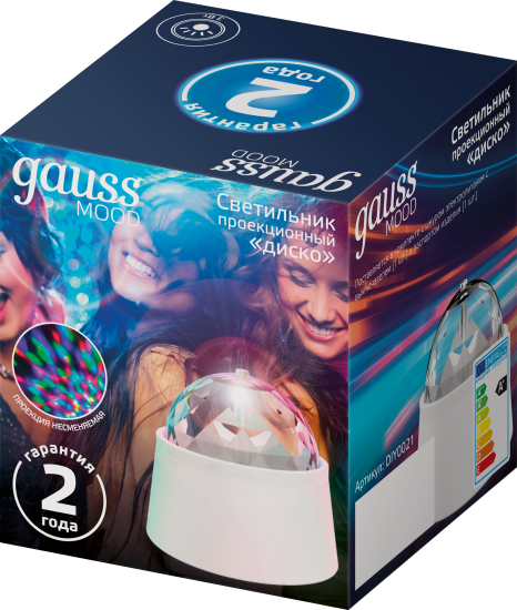 Ночник светодиодный Gauss Диско с фиксированной проекцией 3 Вт, с выключателем