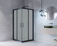 Душевой уголок Март Квадро Black квадратный 90x90 см черный профиль матовое стекло раздвижной