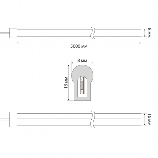 Комплект светодиодной ленты Uniel SMD2835 220В 8 мм 5м 8 Вт/м 120диод/м 180 лм/м IP67 6500 К холодный белый свет