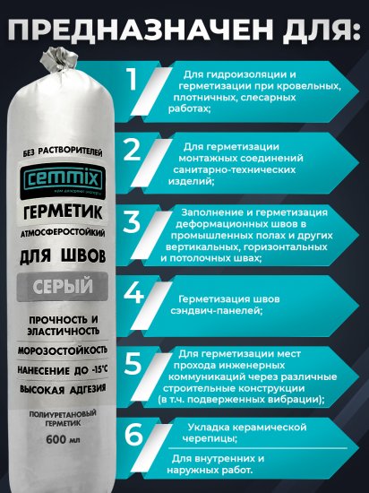 Клей-герметик для швов Cemmix 600 мл серый