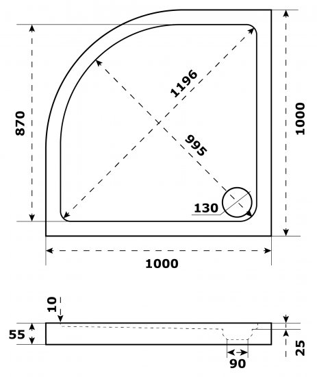 Душевой поддон Sensea Slim акриловый 1/4 круга 100x100 см
