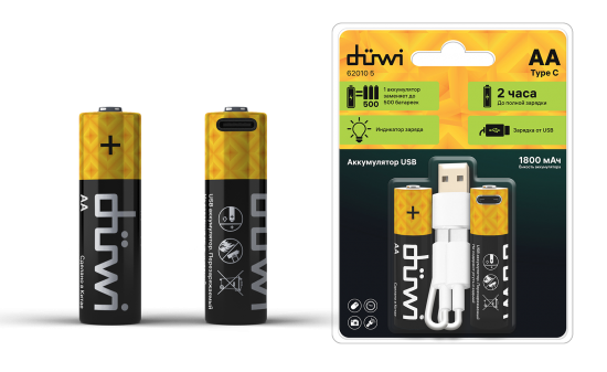 Аккумулятор Duwi Li-Ion LR6 AA 1800 мАч 1.5В 2 шт.