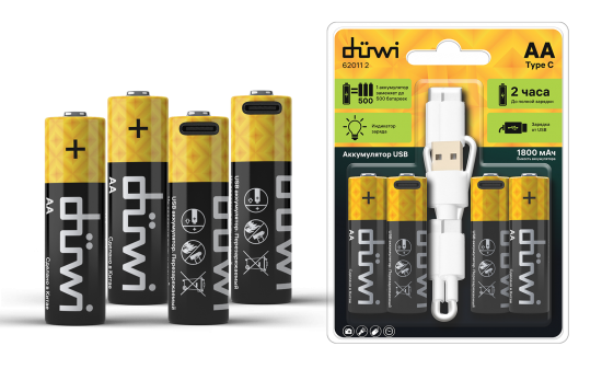 Аккумулятор Duwi Li-Ion LR6 AA 1800 мАч 1.5В 4 шт.