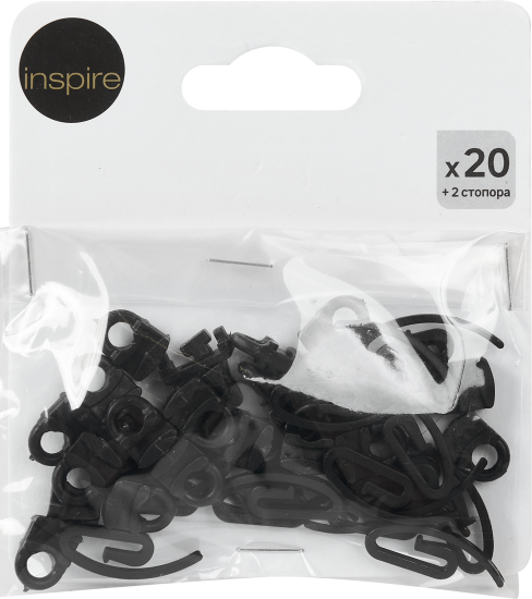 Глайдер и стопор для штор Inspire Квадро 2 см цвет черный 22 шт