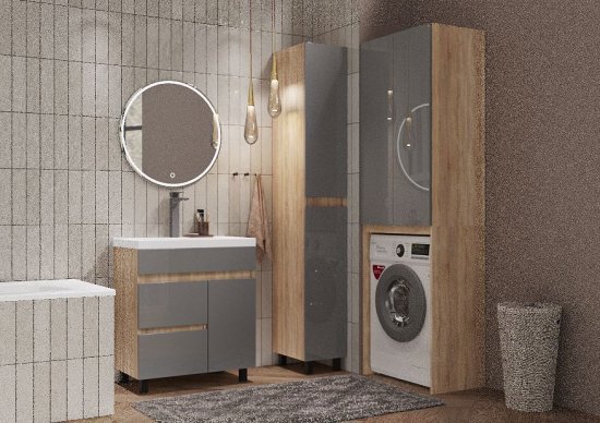 Пенал для ванной Cube напольный 30x200 см эмаль цвет графит матовый/дуб вотан