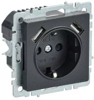 Розетка USB встраиваемая IEK Brite РЮш10-2-БрЧ с заземлением цвет черный