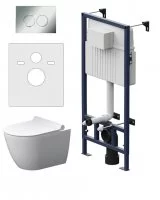 Комплект инсталляция с унитазом AM.PM Struktura FlashClean IS70151.9S1700, безободковый, с микролифтом, клавиша Pro цвет хром