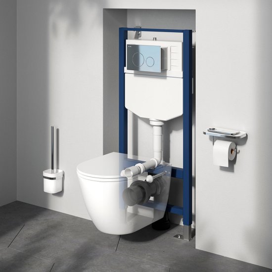 Комплект инсталляция с унитазом AM.PM Struktura FlashClean IS70151.9S1700, безободковый, с микролифтом, клавиша Pro цвет хром