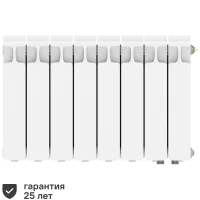 Радиатор секционный Rifar Monolit 350/100 биметалл 8 секций нижнее правое подключение цвет белый