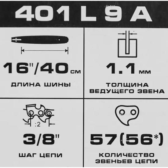Шина для цепной пилы Rezer 401 L 9 A 3/8
