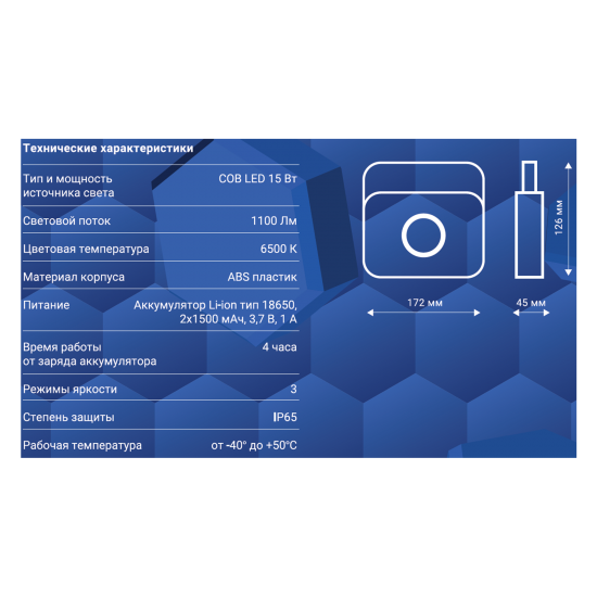 Прожектор светодиодный аккумуляторный уличный Ritter 29134 3 11 Вт, 6500К IP65 холодный белый (голубой)