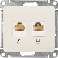 Розетка двойная встраиваемая Systeme Electric Glossa RJ11/RJ45 UTP cat 5e цвет бежевый