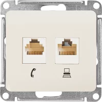 Розетка двойная встраиваемая Systeme Electric Glossa RJ11/RJ45 UTP cat 5e цвет бежевый